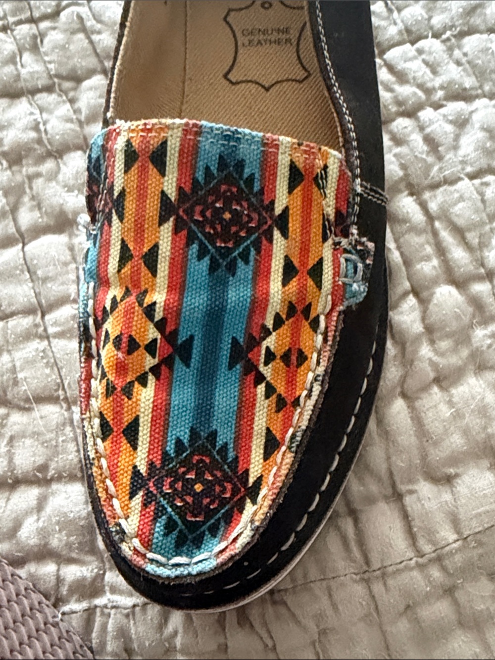 Myra Multicolor Aztec Canvas & Brown Leather Slip-On Loafers size 7 - Picture 15 of 17